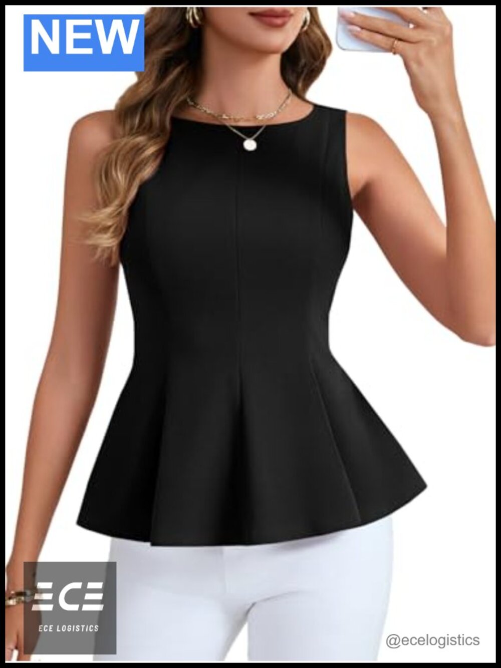 Women's Sleeveless Peplum Tank Top Crew Neck Zipper Back Casual Summer